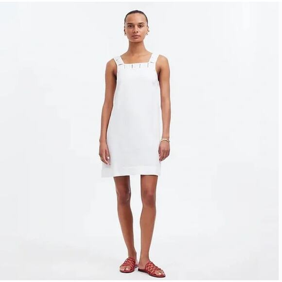 Madewell Georgia Embroidered Tank Dress 8 White NWT Linen Travel Resort Wedding - Picture 5 of 7